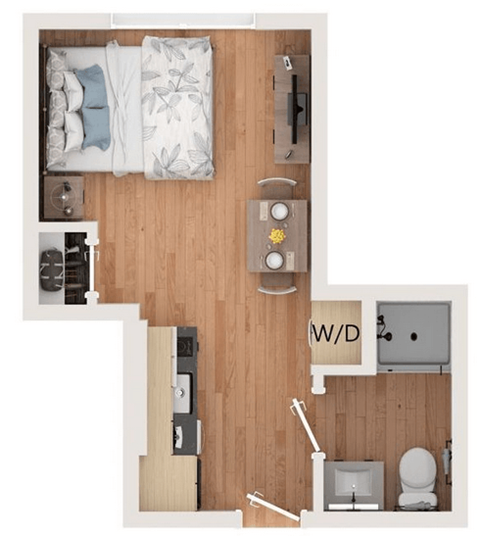 Floor plan for studio, 1 bath, 272 sqft